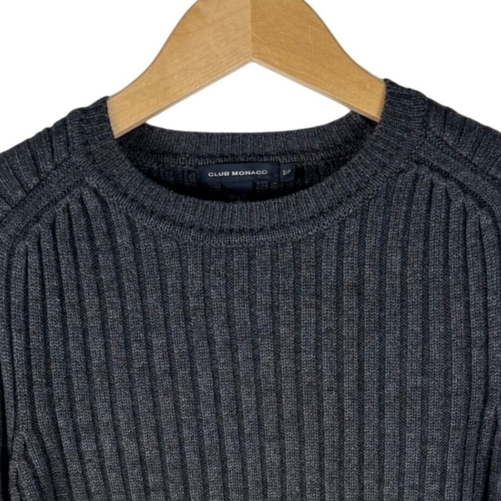 Club Monaco Wool Blend Ribbed Crew Neck Sweater Womens S Charcoal Gray